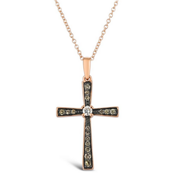 14k Strawberry Gold 0.2CTTW Vanilla and Chocolate Diamond Cross Pendant Vaughan's Jewelry Edenton, NC