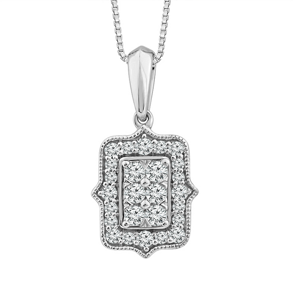 10k WG .16CTTW Emerald Shaped Cluster Top Diamond Pendant Vaughan's Jewelry Edenton, NC