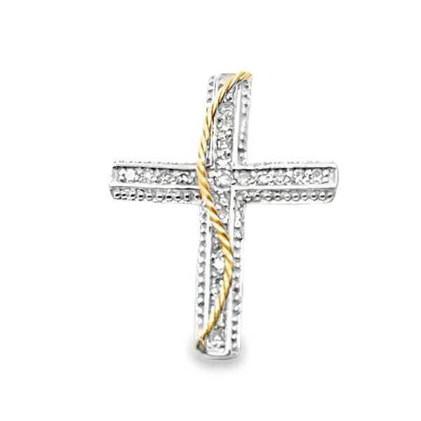 14k TT 0.13CTTW Dia Cross Pendant with Miligrain Detail & Rope Accent (Chain Sold Separately) Image 2 Vaughan's Jewelry Edenton, NC