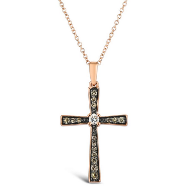 14k Strawberry Gold 0.2CTTW Vanilla and Chocolate Diamond Cross Pendant Vaughan's Jewelry Edenton, NC
