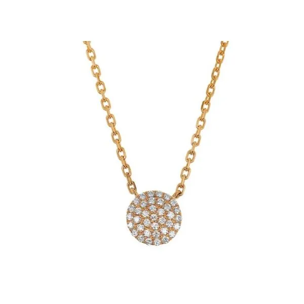 18k RG 0.16CTTW Round Diamond Disc Necklace Vaughan's Jewelry Edenton, NC