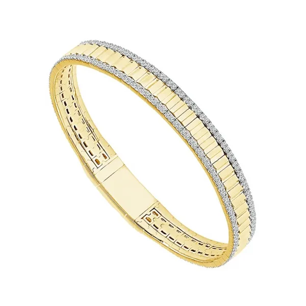 14k YG 1.0CTTW Wide Diamond & Bar Flexi Bangle Bracelet Vaughan's Jewelry Edenton, NC