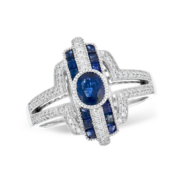 14k WG 1.10CTTW 0.95CT Blue Sapphire & 0.15CT Round Diamond Ring Vaughan's Jewelry Edenton, NC