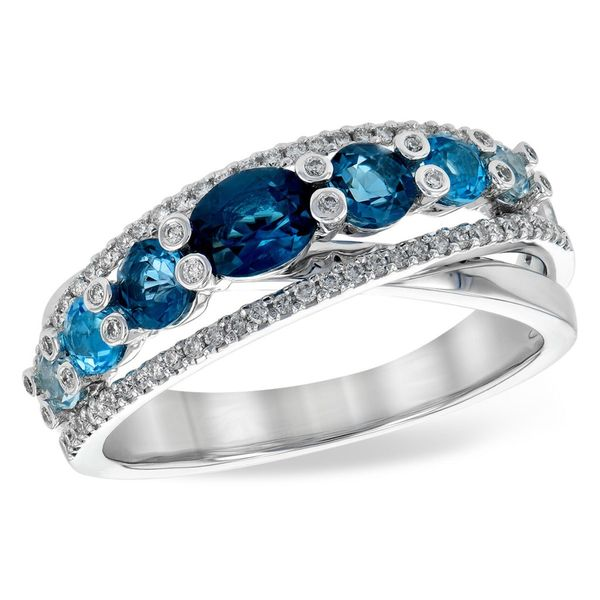 14k WG 1.25CTTW 1.06CT London, Sky, and Swiss Blue Topaz & 0.19CT Diamond Ring Vaughan's Jewelry Edenton, NC