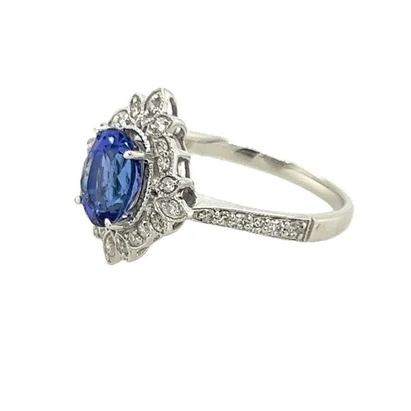 14k WG 8x6mm Oval Tanzanite Ring with Vintage 0.27CT Diamond Halo Image 2 Vaughan's Jewelry Edenton, NC