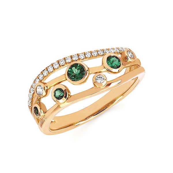 14k YG 0.29TGW 0.17CT Diamond Accented and 0.12CT Emerald Ring Vaughan's Jewelry Edenton, NC