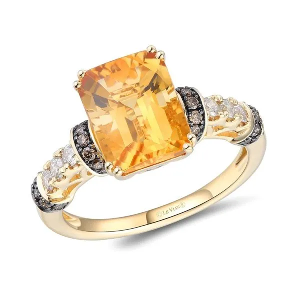 7, 14k YG 3.11CTTW 2.70CT Emerald Cut Citrine and Diamond Accented Ring Vaughan's Jewelry Edenton, NC