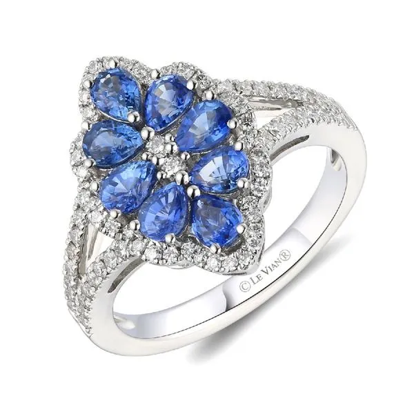 7, 14k WG 1.88CTTW 1.44 Pear Shaped Sapphire and Diamond Princess Ring Vaughan's Jewelry Edenton, NC