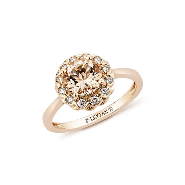 7, 14k RG 1.04CTTW 0.88CT Morganite and Diamond Halo Ring Vaughan's Jewelry Edenton, NC