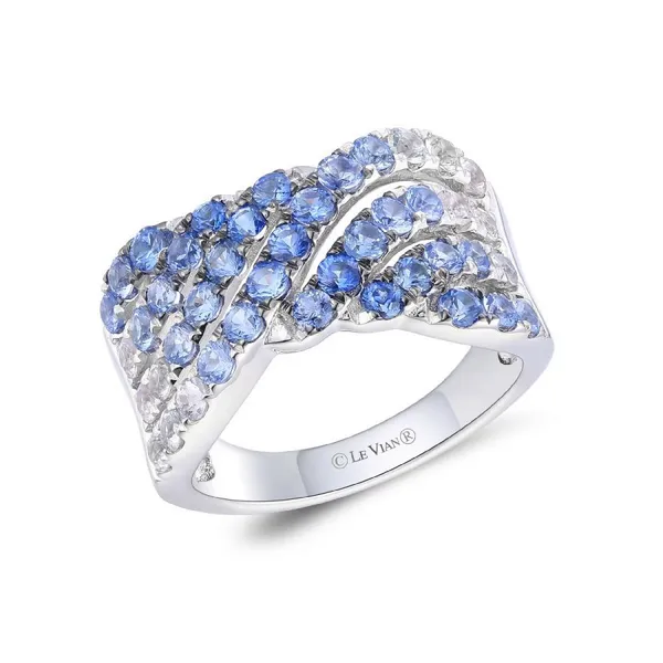7, 14k WG 2.05CTTW Ombre Sapphire Crossed Ring Vaughan's Jewelry Edenton, NC