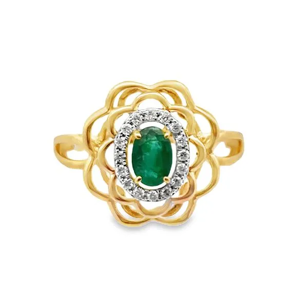 14k YG 0.56CTTW Emerald and Diamond Flower Ring Vaughan's Jewelry Edenton, NC