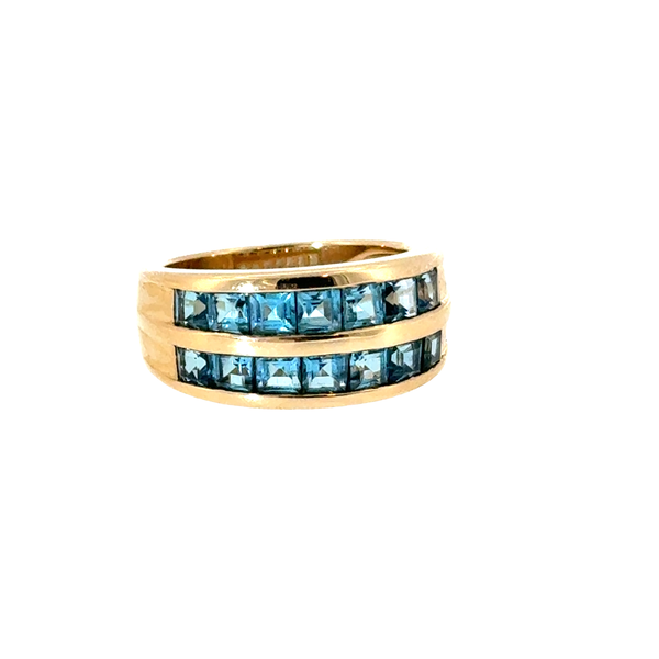 6.5, 14k YG 2-Row Princess Cut Blue Stone Channel Set Ring (Previously Owned) 7.75gr Vaughan's Jewelry Edenton, NC
