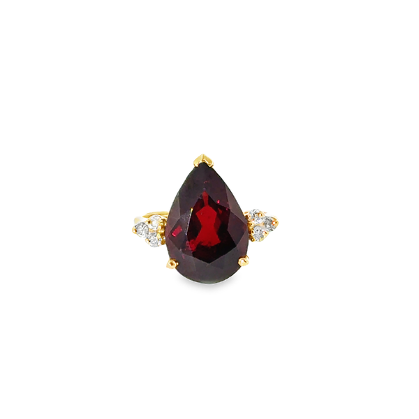 5.25, 14k YG Pear Red Stone & Diamond Accented Ring (Previously Owned) 1.83gr Vaughan's Jewelry Edenton, NC