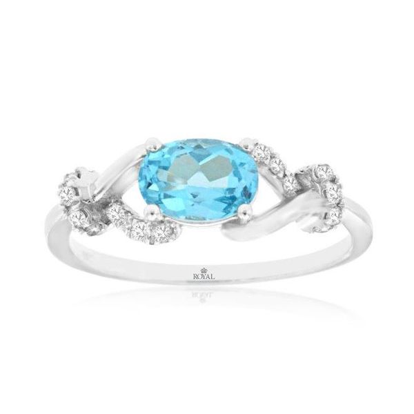 14k WG 1.05CTTW 0.93CT Oval Blue Topaz & 0.12CTTW Dia Accented Ring Vaughan's Jewelry Edenton, NC