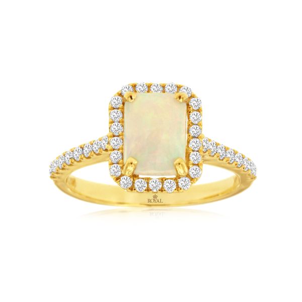 14k YG 0.77CTTW 0.65CT Rd Opal & 0.11CTTW Dia Halo & Accented Ring Vaughan's Jewelry Edenton, NC