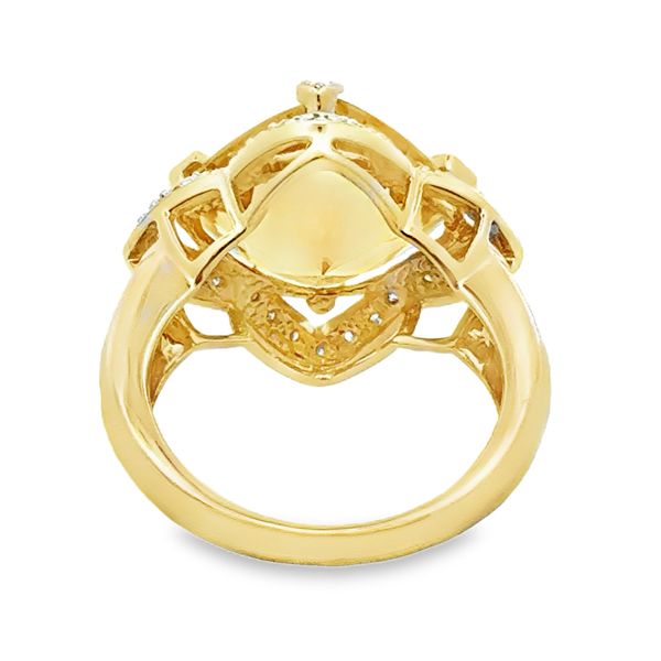 7.25, 14k YG 6.15CTTW 6.0CT Custom Cut Citrine w/ 0.15CTTW Dia Accents in WG Ring Image 2 Vaughan's Jewelry Edenton, NC