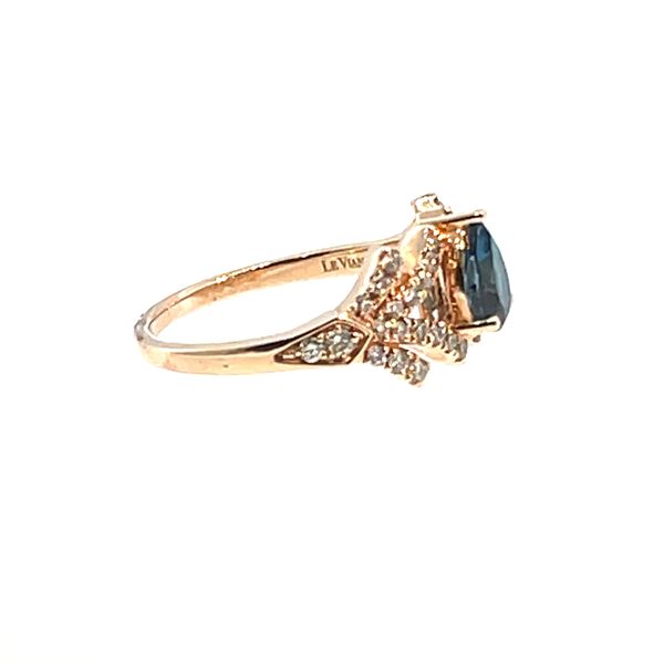 14k Strawberry Gold 0.87CT Deep Sea Blue Topaz Pear & 0.37CTTW Nude Dia Accented Ring Image 2 Vaughan's Jewelry Edenton, NC