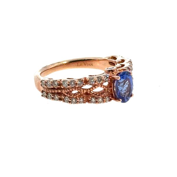 14k Strawberry Gold 0.62CTTW Blueberry Pear Tanzanite & 0.50CTTW Nude Dia Rope Design Ring Image 2 Vaughan's Jewelry Edenton, NC