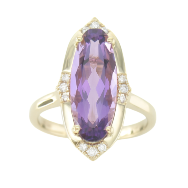 14k Vanilla Gold 4.0CT Grape Amethyst & 0.10CTTW Vanilla Dia Accented Halo Statement Ring Vaughan's Jewelry Edenton, NC