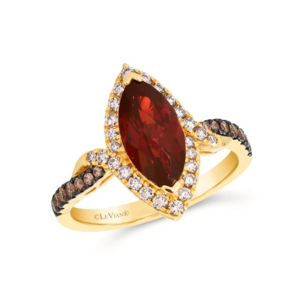 14k Honey Gold 2.25CT Pomegranate Garnet Marq & 0.20CTTW Chocolate & 0.33CTTW Nude Dia Accented Halo Ring Vaughan's Jewelry Edenton, NC