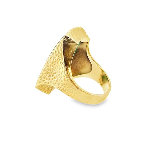 7, 14k YG Elongated Rectangle Hammered Statement Ring w/ Green Stone (Previously Owned) 15.30gr Image 4 Vaughan's Jewelry Edenton, NC