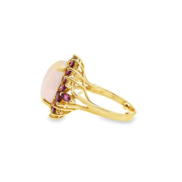 14k YG Oval Quartz & Red Stone Halo Statement Ring with Sizing Beads (Previously Owned) 7.31gr Image 3 Vaughan's Jewelry Edenton, NC