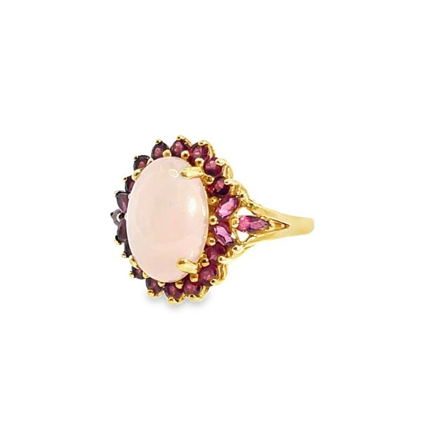 14k YG Oval Quartz & Red Stone Halo Statement Ring with Sizing Beads (Previously Owned) 7.31gr Image 4 Vaughan's Jewelry Edenton, NC