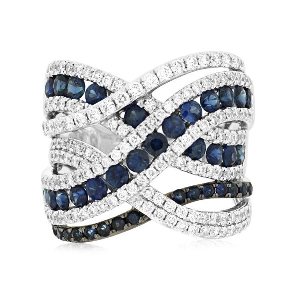 14k WG 3.10CTTW 1.90CTTW Sapp & 1.20CTTW Dia Statement Swirl Ring Vaughan's Jewelry Edenton, NC