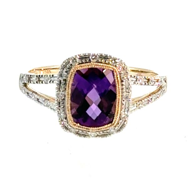 14k YG 1.8CTTW 1.66CT Amethyst with 0.14CTTW Dia Halo Ring Vaughan's Jewelry Edenton, NC