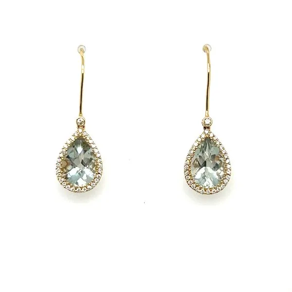 18k YG 3.42CTTW 3.20CT Pear Shaped Green Amethyst and 0.22CT Diamond Earrings Vaughan's Jewelry Edenton, NC