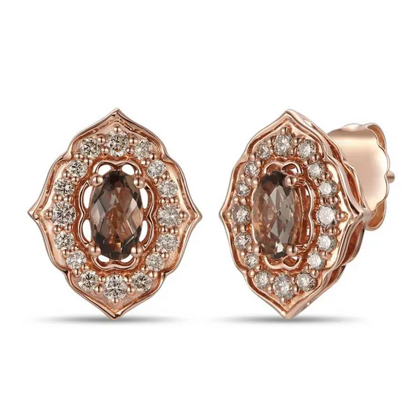 14k RG 0.66CTTW 0.38CT Chocolate Quartz & 0.28CT Nude Diamond Stud Earrings Vaughan's Jewelry Edenton, NC