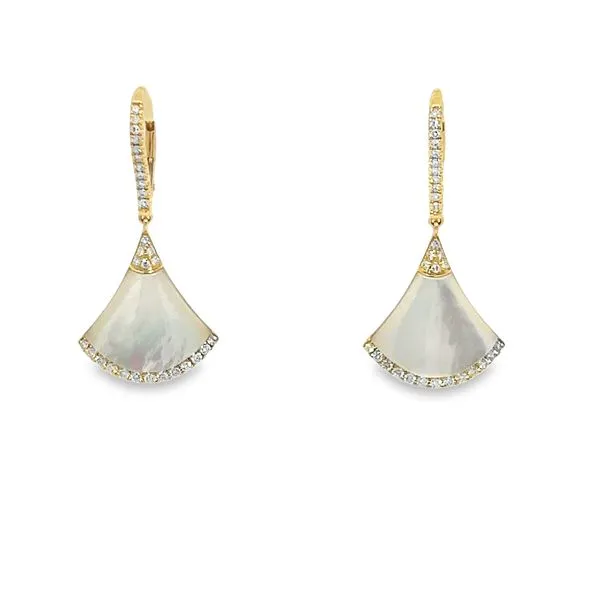 14k YG 6.97CTTW 0.42CT Diamond and Mother of Pearl Fan Earrings Image 2 Vaughan's Jewelry Edenton, NC