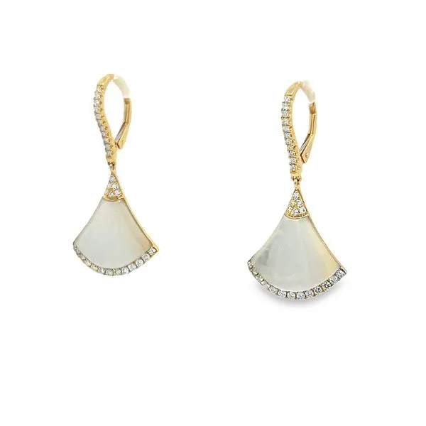 14k YG 6.97CTTW 0.42CT Diamond and Mother of Pearl Fan Earrings Vaughan's Jewelry Edenton, NC