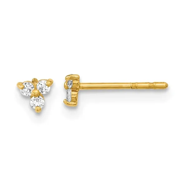 14k YG 3 Stone CZ Triangle Post Earrings Vaughan's Jewelry Edenton, NC