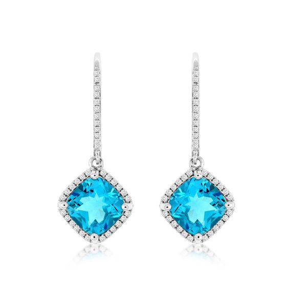 14k WG 3.61CTTW 3.4CTTW Blue Topaz & 0.21CTTW Dia Dangle Earrings Vaughan's Jewelry Edenton, NC