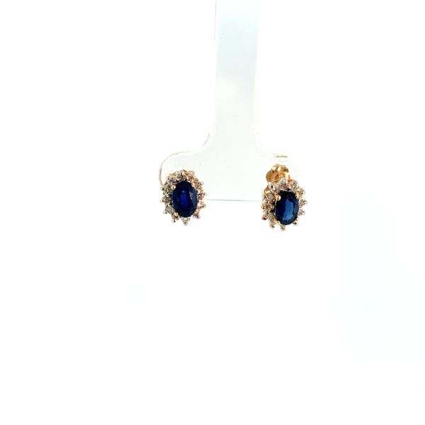 14k YG 1.45CTTW 1.20CT Oval Sapphire & 0.25CTTW Dia Halo Stud Earrings Image 2 Vaughan's Jewelry Edenton, NC