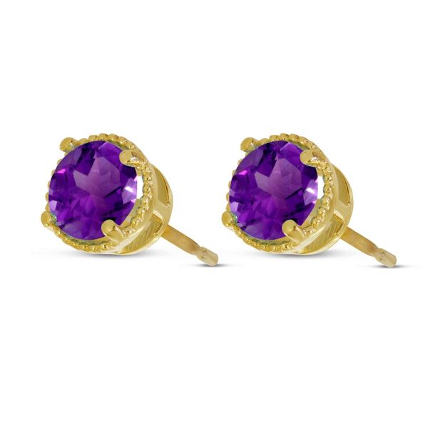 14k YG 5mm Amethyst Round Milgrain Halo Stud Earrings Vaughan's Jewelry Edenton, NC