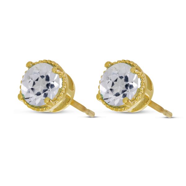 14k YG 5mm White Topaz Round Milgrain Halo Stud Earrings Vaughan's Jewelry Edenton, NC