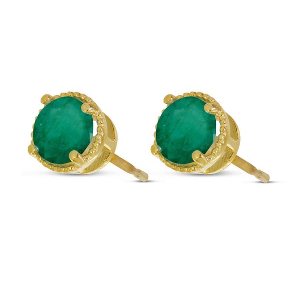 14k YG 5mm Emerald Round Milgrain Halo Stud Earrings Vaughan's Jewelry Edenton, NC