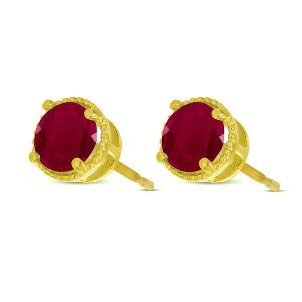 14k YG 5mm Ruby Round Milgrain Halo Stud Earrings Vaughan's Jewelry Edenton, NC