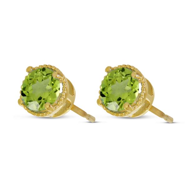 14k YG 5mm Peridot Round Milgrain Halo Stud Earrings Vaughan's Jewelry Edenton, NC