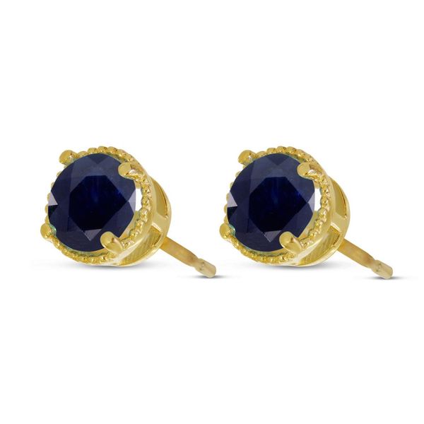 14k YG 5mm Sapphire Round Milgrain Halo Stud Earrings Vaughan's Jewelry Edenton, NC