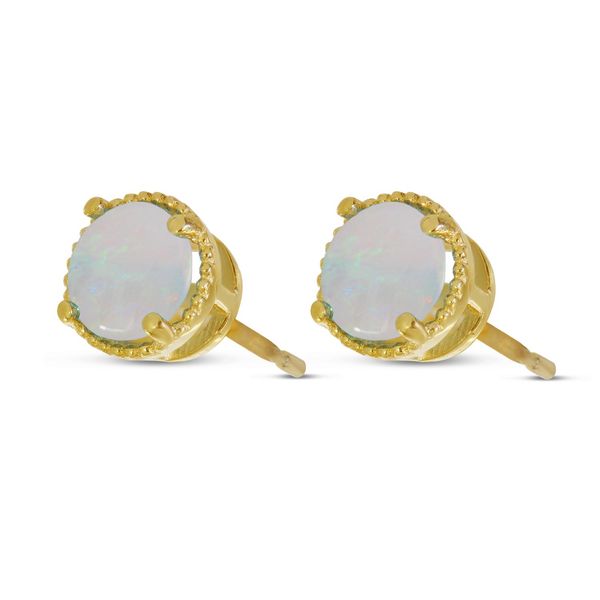 14k YG 5mm Opal Round Milgrain Halo Stud Earrings Vaughan's Jewelry Edenton, NC