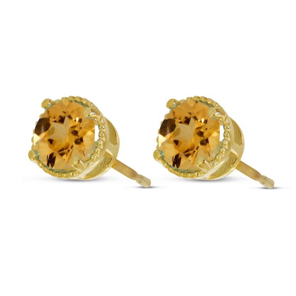 14k YG 5mm Citrine Round Milgrain Halo Stud Earrings Vaughan's Jewelry Edenton, NC
