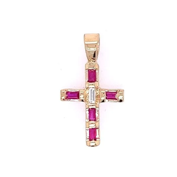 14k YG 0.89CTTW 0.80CT Ruby & 0.09CT Diamond Baquette Cross, 2.3 grams (Stones from Tiffany & Co Pin) (Chain Sold Separately) Vaughan's Jewelry Edenton, NC