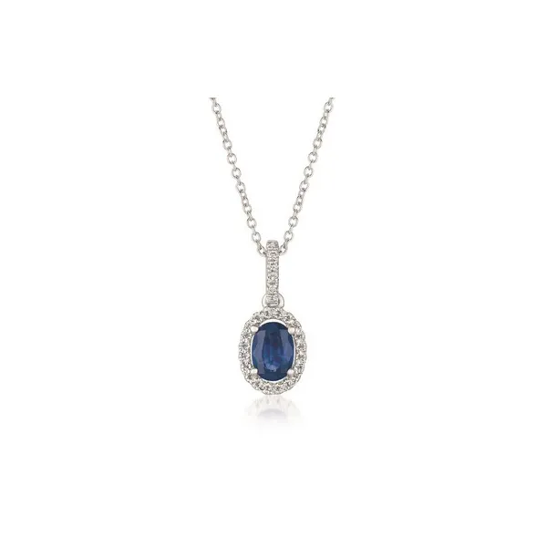 14k WG 0.57CTTW 0.48CT Blueberry Sapphire & 0.09CT Vanilla Diamond Halo Pendant Vaughan's Jewelry Edenton, NC