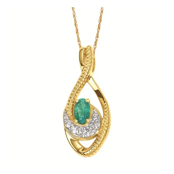 14k YG .2TGW .1CT Diamond and Emerald Drop Pendant Vaughan's Jewelry Edenton, NC