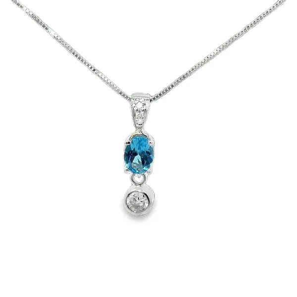 14k WG 0.33CT Oval Blue Topaz and Diamond Drop Pendant (Chain Sold Separately) Vaughan's Jewelry Edenton, NC