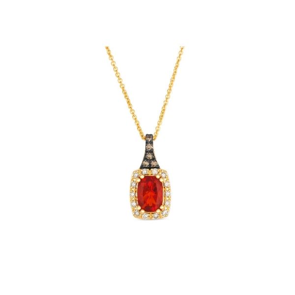 14k Honey Gold 0.50CT Neon Tangerine Fire Opal Cushion & 0.05CTTW Chocolate & 0.12CTTW Nude Dia Accented Halo Pendant Vaughan's Jewelry Edenton, NC