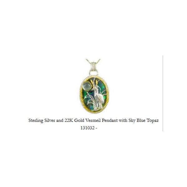 SS/22k Gold Vermeil Water Bird Pendant with Sky Blue Topaz Vaughan's Jewelry Edenton, NC